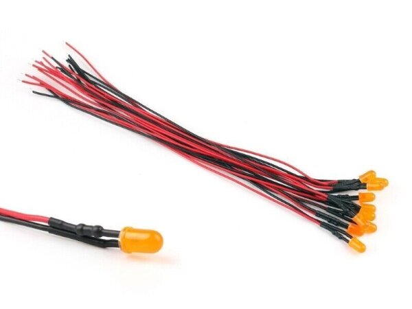 LED 5mm diffus mit Kabel Litze für 9V - 12V LEDs 7 Farben zur AUSWAHL Orange