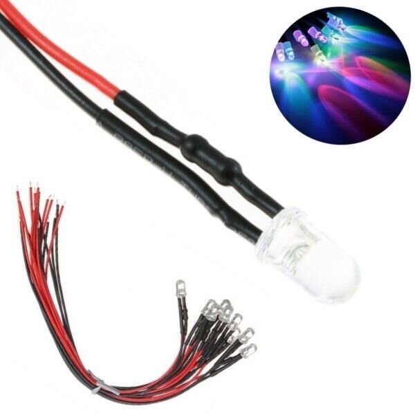LED 5mm RGB mit Kabel für 9-12V Regenbogen Farbwechsel schnell 10 Stück S620
