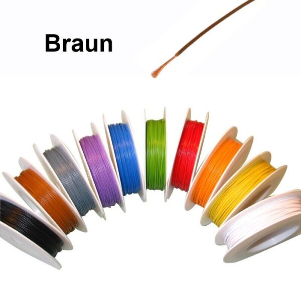 Litze Kabel 0,14mm² LIFY Kupferschaltlitze 25 Meter auf Spule 10 Farben Auswahl Braun
