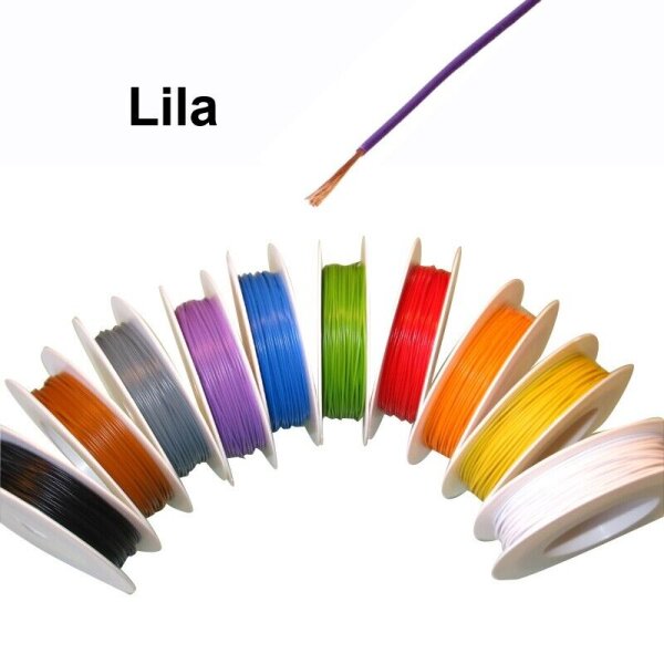Litze Kabel 0,14mm² LIFY Kupferschaltlitze 25 Meter auf Spule 10 Farben Auswahl Lila