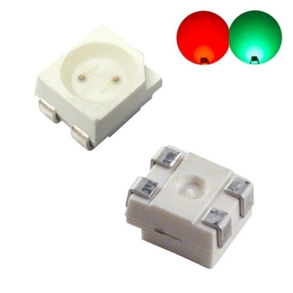 Bi-Color LED 3528 Duo SMD LEDs Rot/Grün, Rot/Gelb, Rot/Weiß, Rot/Blau, Blau/Grün Rot / Grün (echtgrün)