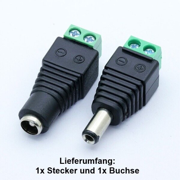 DC Buchse Stecker Adapter 2,1 x 5,5 mm mit Schraubklemme Verbinder für Netzteil 1x Buchse + 1x Stecker