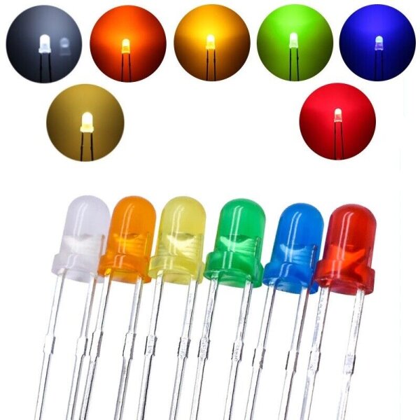 LED 3mm 5mm diffus LEDs 7 Farben zur AUSWAHL 10, 20, 50 oder 100 Stück und Set Set 70 Stück alle Farben Set alle Farben 3mm