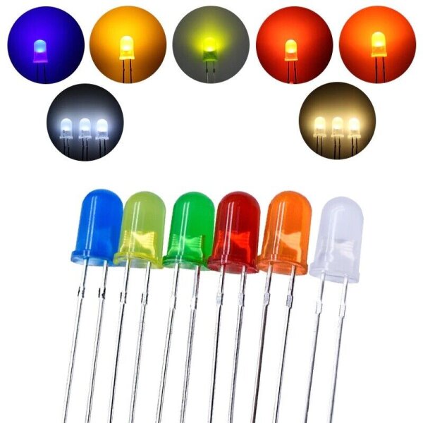 LED 3mm 5mm diffus LEDs 7 Farben zur AUSWAHL 10, 20, 50 oder 100 Stück und Set Set 70 Stück alle Farben Set alle Farben 5mm