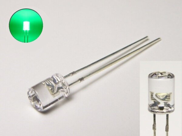 LED Zylinder 3mm 5mm klar diffus zylindrisch Flat Top LEDs Menge und Farbauswahl 20 Stück grün 5mm klar (echtgrün)