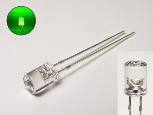 LED Zylinder 3mm 5mm klar diffus zylindrisch Flat Top LEDs Menge und Farbauswahl 50 Stück grün 5mm klar (grünlich)
