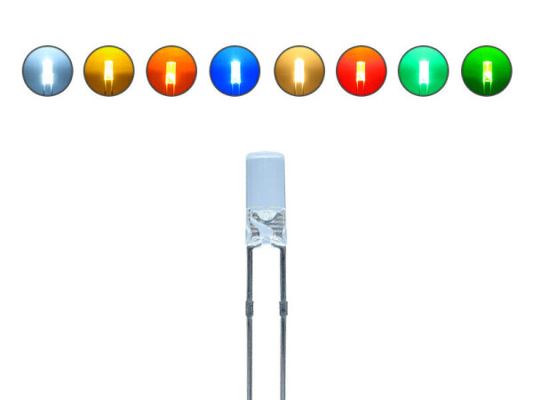 LED Zylinder 3mm 5mm klar diffus zylindrisch Flat Top LEDs Menge und Farbauswahl Sortiment 80 Stück Alle 8 Farben 3mm klar