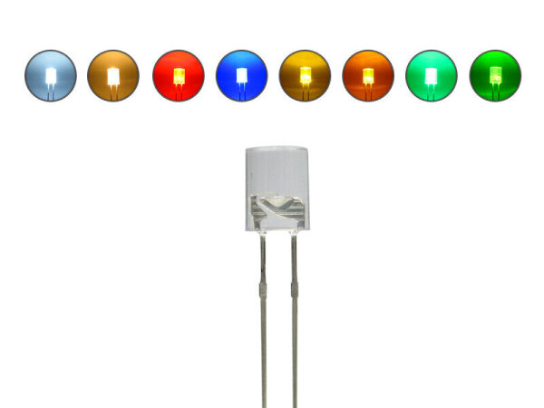 LED Zylinder 3mm 5mm klar diffus zylindrisch Flat Top LEDs Menge und Farbauswahl Sortiment 80 Stück Alle 8 Farben 5mm klar