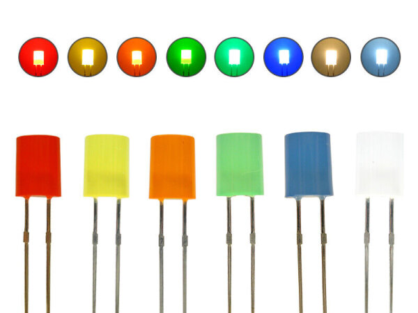 LED Zylinder 3mm 5mm klar diffus zylindrisch Flat Top LEDs Menge und Farbauswahl Sortiment 80 Stück Alle 8 Farben 5mm diffus