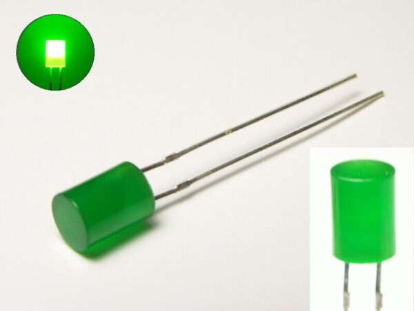 LED Zylinder 3mm 5mm klar diffus zylindrisch Flat Top LEDs Menge und Farbauswahl 10 Stück grün 5mm diffus (grünlich)