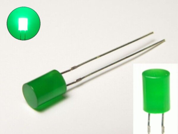 LED Zylinder 3mm 5mm klar diffus zylindrisch Flat Top LEDs Menge und Farbauswahl 10 Stück grün 5mm diffus (echtgrün)