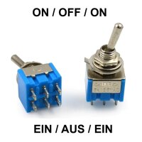 Schalter Miniatur Kippschalter 6-polig EIN/AUS/EIN 2xUM...