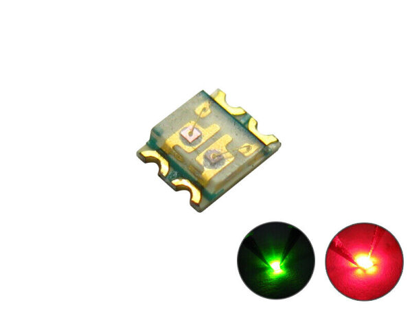 Duo Bi-Color LED 0605 SMD LEDs kaltweiß / warmweiß / gelb / grün / blau - rot 20 Stück grün / rot