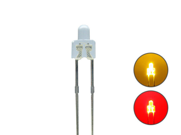 Duo LED 2mm Bi-color LEDs 2pin Lichtwechsel Beleuchtung Loks Wendezug FARBWAHL 10 Stück gelb / rot klar