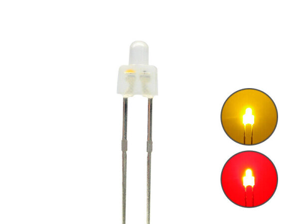 Duo LED 2mm Bi-color LEDs 2pin Lichtwechsel Beleuchtung Loks Wendezug FARBWAHL 10 Stück gelb / rot diffus