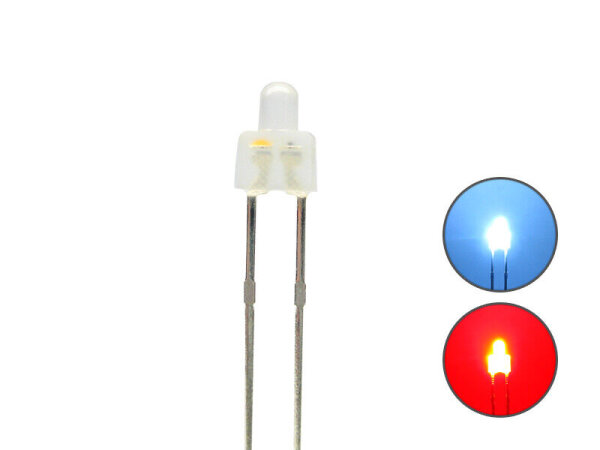Duo LED 2mm Bi-color LEDs 2pin Lichtwechsel Beleuchtung Loks Wendezug FARBWAHL 10 Stück kaltweiß / rot diffus