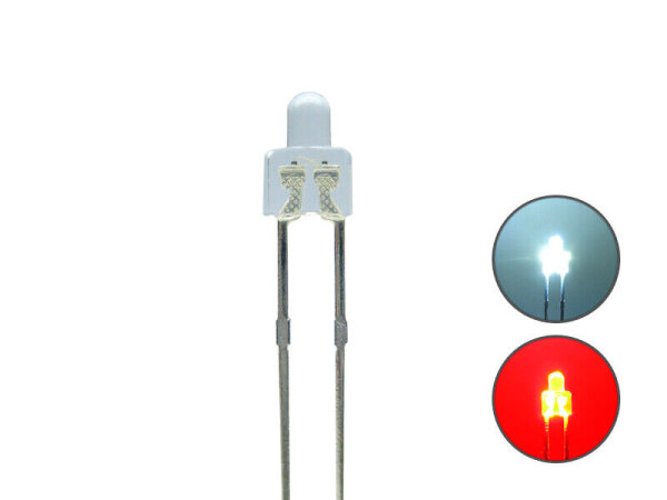 Duo LED 2mm Bi-color LEDs 2pin Lichtwechsel Beleuchtung Loks Wendezug FARBWAHL 20 Stück kaltweiß / rot klar