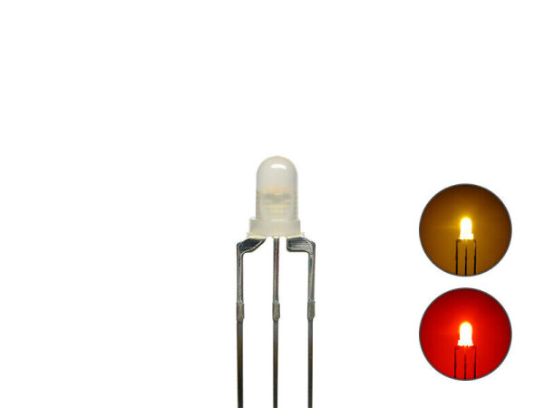 Duo LED 3mm Bi-color LEDs 3pin digital Lichtwechsel Loks Wendezug FARBAUSWAHL 10 Stück gelb / rot diffus