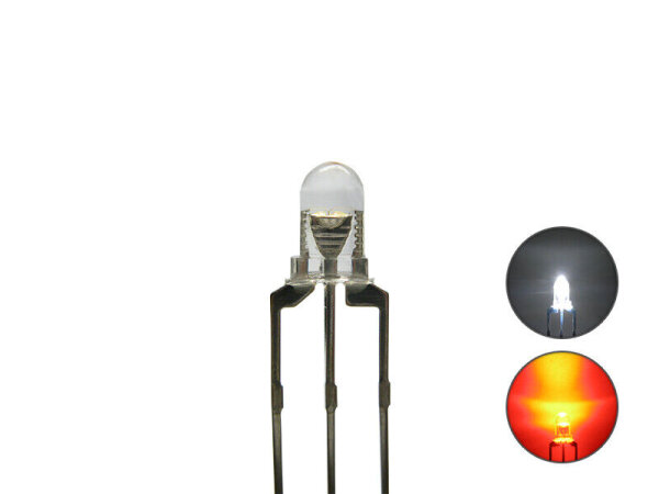 Duo LED 3mm Bi-color LEDs 3pin digital Lichtwechsel Loks Wendezug FARBAUSWAHL 20 Stück kaltweiß / rot klar