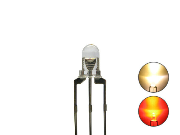 Duo LED 3mm Bi-color LEDs 3pin digital Lichtwechsel Loks Wendezug FARBAUSWAHL 20 Stück warmweiß / rot klar