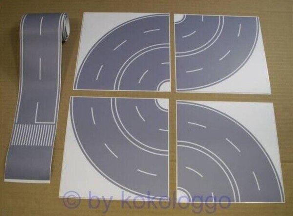 H0 Straßenfolie Straße Beton grau + Asphalt schwarz Gerade + Kurve selbstklebend Set Beton (1x Gerade und 4x Kurve)