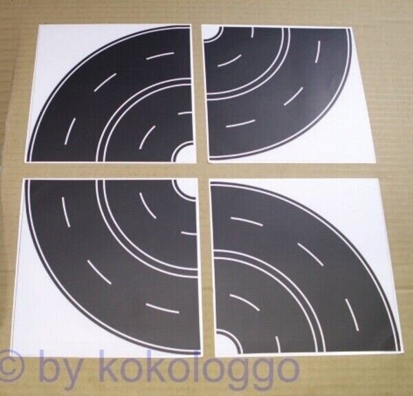 H0 Straßenfolie Straße Beton grau + Asphalt schwarz Gerade + Kurve selbstklebend Asphalt Kurven (4 Bögen)