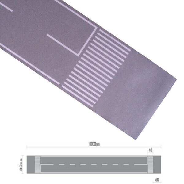 H0 Straßenfolie Straße Beton grau + Asphalt schwarz Gerade + Kurve selbstklebend Beton Gerade 1 Meter