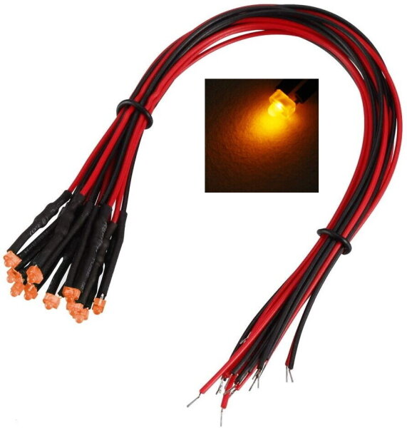 LED 1,8mm orange diffus mit Kabel 12-19V verkabelte Mini LEDs 10 Stück S617