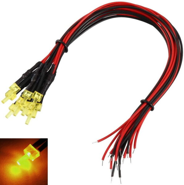 LED 2mm Tower gelb diffus mit Kabel für 12-19V LEDs verkabelt 10 Stück S600