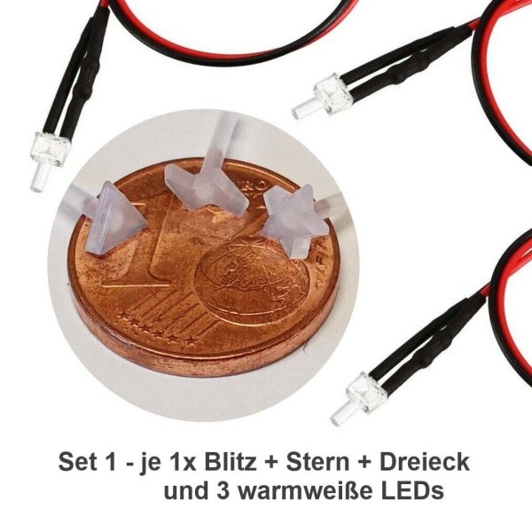 LED Wandlampen H0 TT 4,5mm für Häuser Gebäude Set 3 oder 6 Stück Auswahl Bausatz Set 1 (Blitz Stern Dreieck)