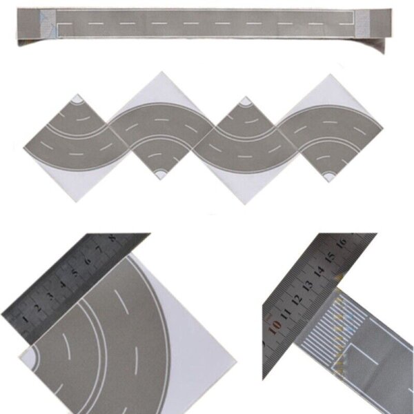 Straßenfolie Straße N + TT Beton grau Asphalt schwarz Gerade Kurve selbstklebend Set Beton (1x Gerade und 4x Kurve)