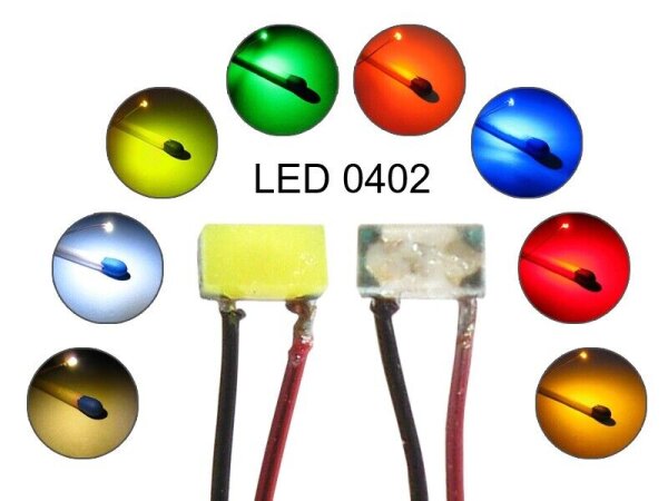 SMD LED 0402 0603 0805 1206 mit Kupferlackdraht Draht Kabel LEDs Farben AUSWAHL 0402 / 10 Stück grün / echtgrün