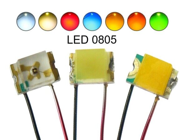 SMD LED 0402 0603 0805 1206 mit Kupferlackdraht Draht Kabel LEDs Farben AUSWAHL 0805 / 10 Stück warmweiß