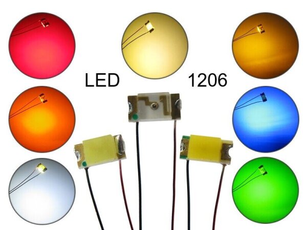 SMD LED 0402 0603 0805 1206 mit Kupferlackdraht Draht Kabel LEDs Farben AUSWAHL 1206 / 10 Stück gelb