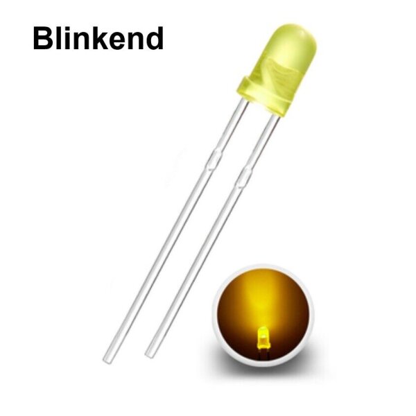 Blink LEDs 3mm Blinker LED Blinklicht langsam bis schnell blinkend 1-3Hz Auswahl gelb diffus 1Hz (blinkt ca. 60 mal pro Minute) 10 Stück