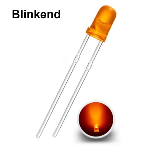 Blink LEDs 3mm Blinker LED Blinklicht langsam bis schnell blinkend 1-3Hz Auswahl orange diffus 1,5Hz (blinkt ca. 90 mal pro Minute) 10 Stück