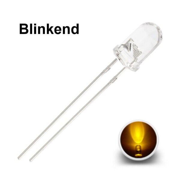 Blink LEDs 5mm Blinker LED Blinklicht langsam blinkend 1Hz (60x pro Minute) gelb klar 20 Stück