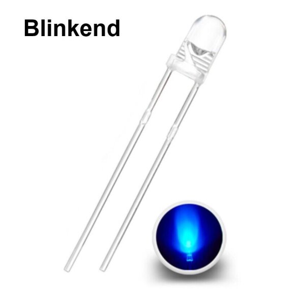 Blink LEDs 3mm Blinker LED Blinklicht langsam blinkend 0,5Hz (30x pro Minute) blau klar 100 Stück