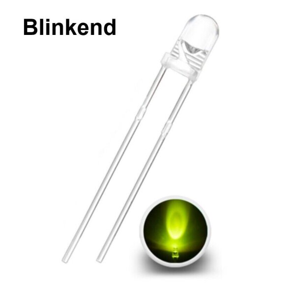Blink LEDs 3mm Blinker LED Blinklicht langsam blinkend 0,5Hz (30x pro Minute) grün klar 50 Stück