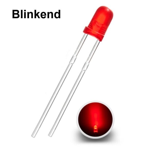 Blink LEDs 3mm Blinker LED Blinklicht langsam blinkend 0,5Hz (30x pro Minute) rot diffus 50 Stück