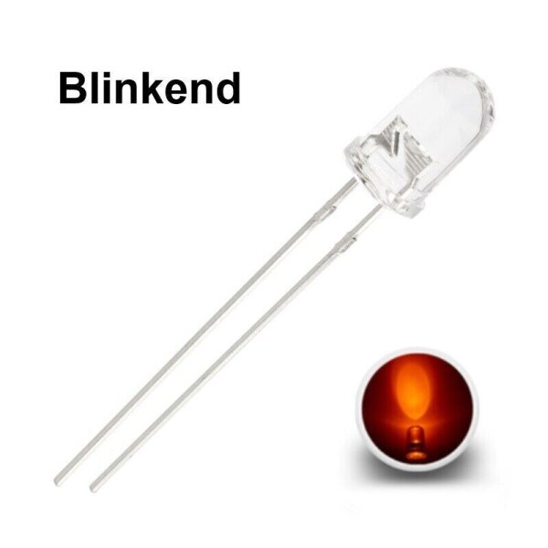 Blink LEDs 5mm Blinker LED Blinklicht langsam blinkend 0,5Hz (30x pro Minute) orange klar 10 Stück