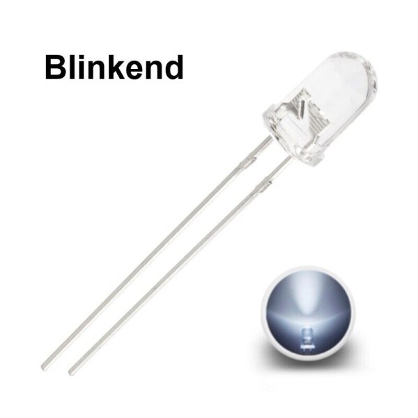 Blink LEDs 5mm Blinker LED Blinklicht langsam blinkend 0,5Hz (30x pro Minute) kaltweiß klar 10 Stück