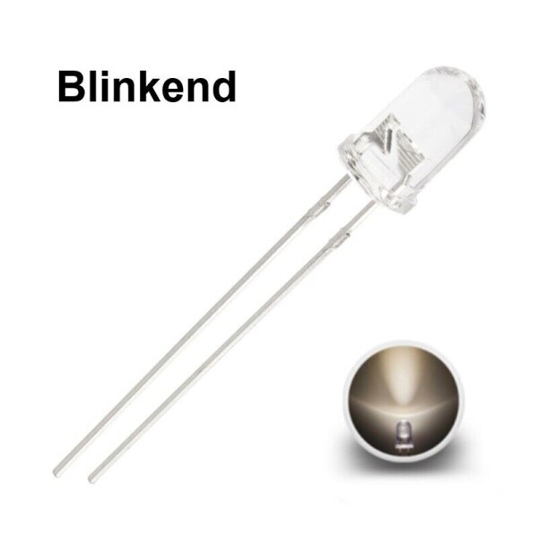 Blink LEDs 5mm Blinker LED Blinklicht langsam blinkend 0,5Hz (30x pro Minute) warmweiß klar 10 Stück