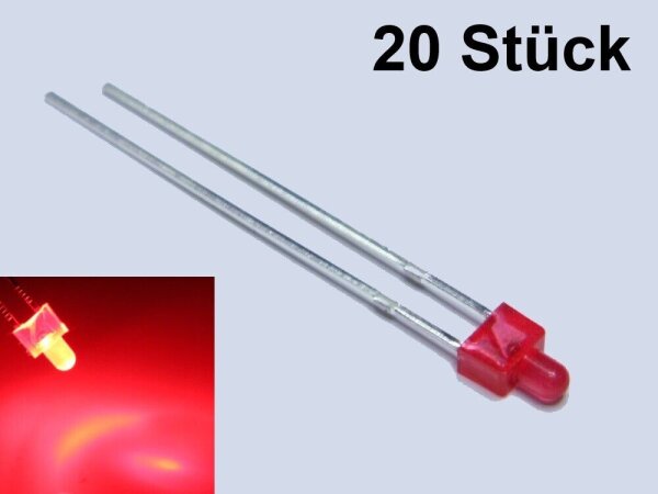 LED 2mm rot diffus kurzer Kopf Mini LEDs Beleuchtung 10 20 50 100 Stück 20 Stück