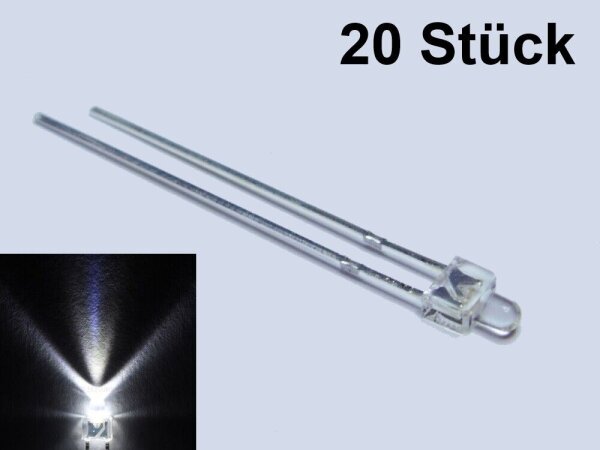 LED 2mm weiß kaltweiß klar kurzer Kopf Mini LEDs Beleuchtung 10 20 50 100 Stück 20 Stück