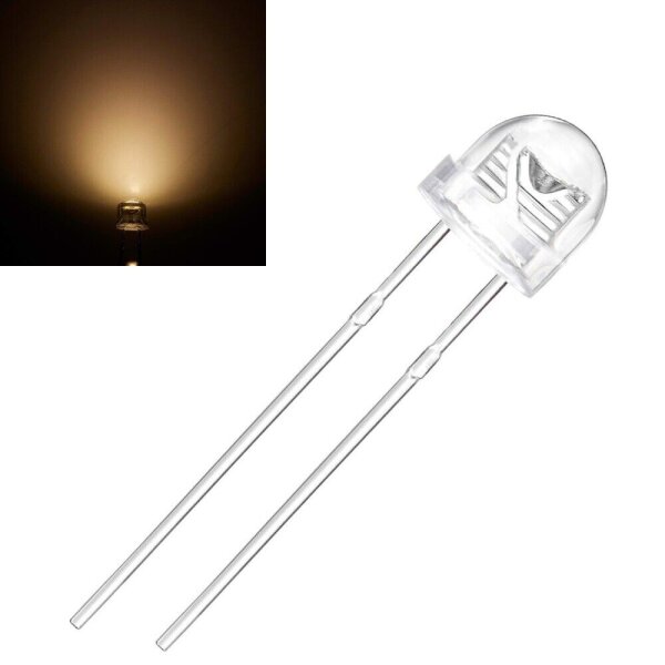 LED 5mm Flachkopf Kurzkopf klar straw hat Strohhut LEDs 10 20 50 100 Stück Set Warmweiß 50 Stück