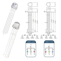 RGB LED 5mm 4-Pin Kurzkopf Strohhut LEDs klar diffus gemeinsame Kathode / Anode