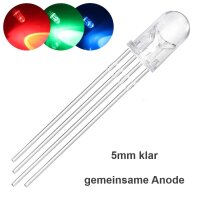 RGB LED 5mm 4-Pin Kurzkopf Strohhut LEDs klar diffus gemeinsame Kathode / Anode