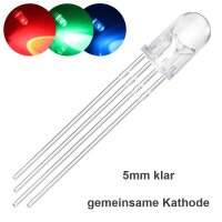 RGB LED 5mm 4-Pin Kurzkopf Strohhut LEDs klar diffus...