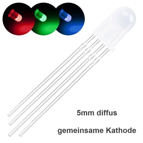 RGB LED 5mm 4-Pin Kurzkopf Strohhut LEDs klar diffus gemeinsame Kathode / Anode 5mm RGB diffus gem. Kathode 20 Stück